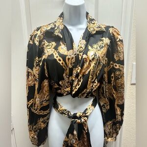 Elegant Black and Gold Chain Print Women's Top